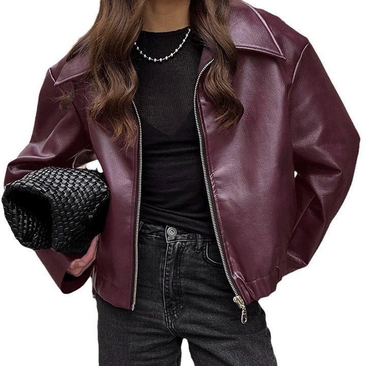 Damen Kunstlederjacke mit elastischem Bund und modernem Stehkragen Drune