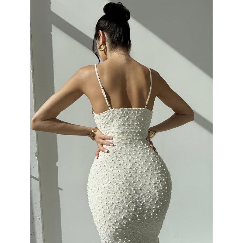 Damen Abendkleid mit raffinierter Textur und Spaghetti-Trägern Drune