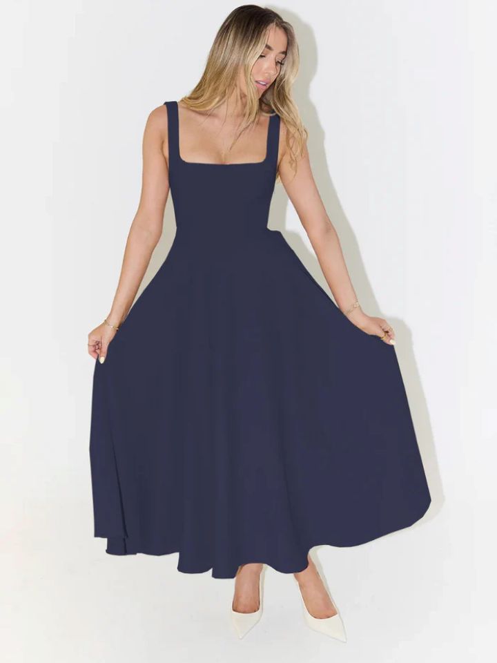 Damen Festliches Maxikleid mit elegantem Quadrat-Ausschnitt und schwingendem Rock Drune