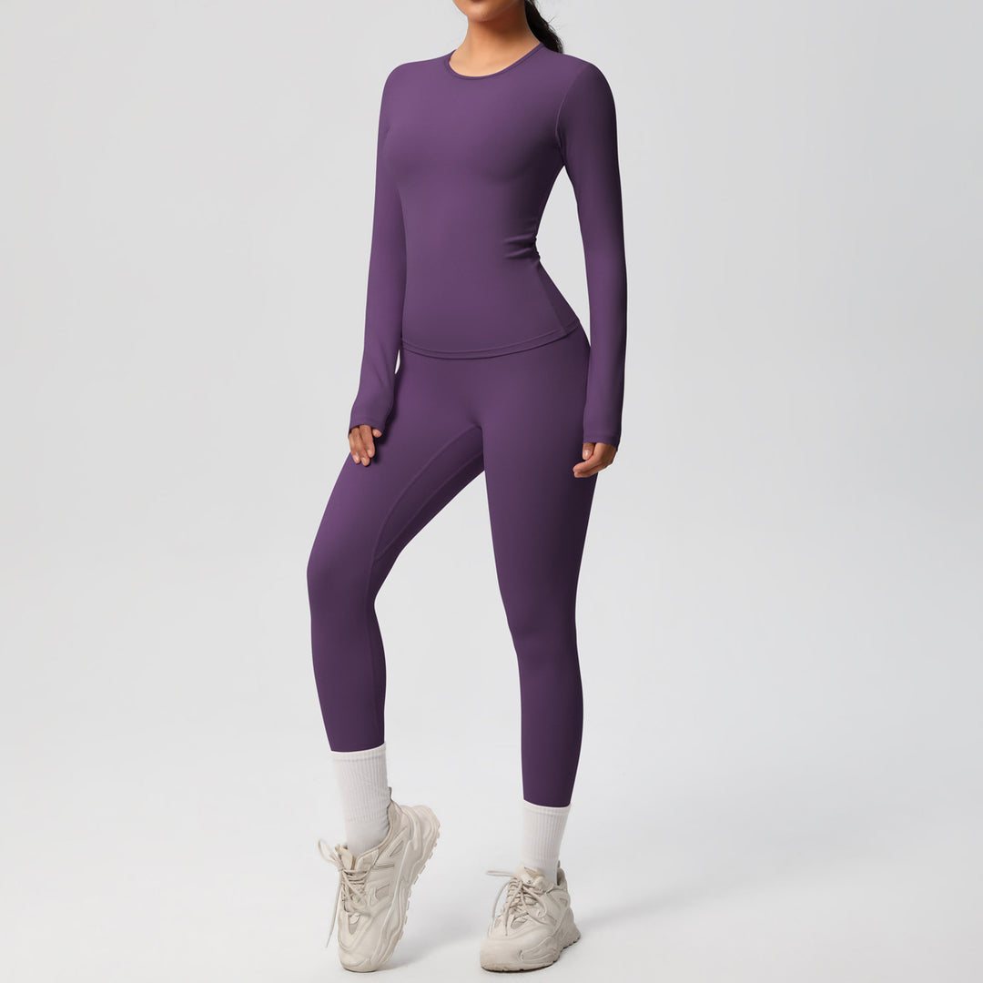 Damen Figurformendes Langarm-Top und Hochbundige Leggings Set Drune