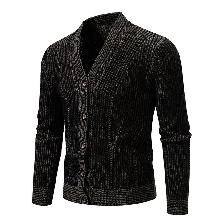 Herren elegante Strickjacke mit V-Ausschnitt und feinem Kabelmuster Drune