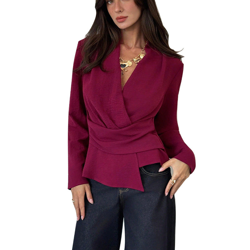 Damen elegantes Wickeloberteil mit asymmetrischem Saum Drune
