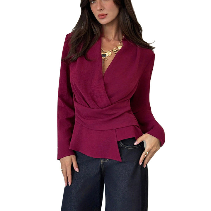 Damen elegantes Wickeloberteil mit asymmetrischem Saum Drune