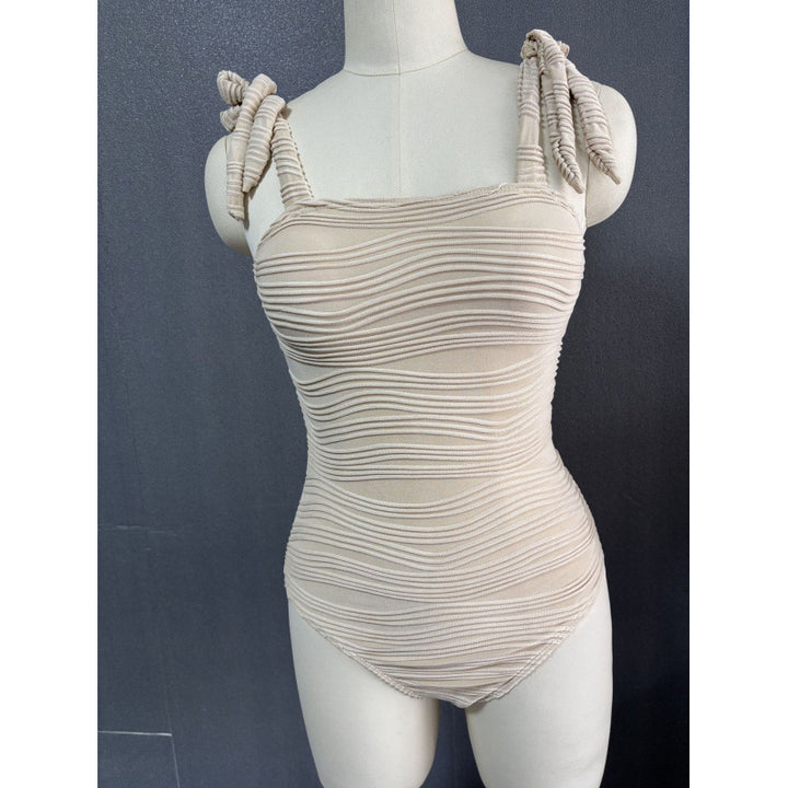 Damen Einteiler Badeanzug mit modischem Wickelrock und eleganten Bindebändern Drune