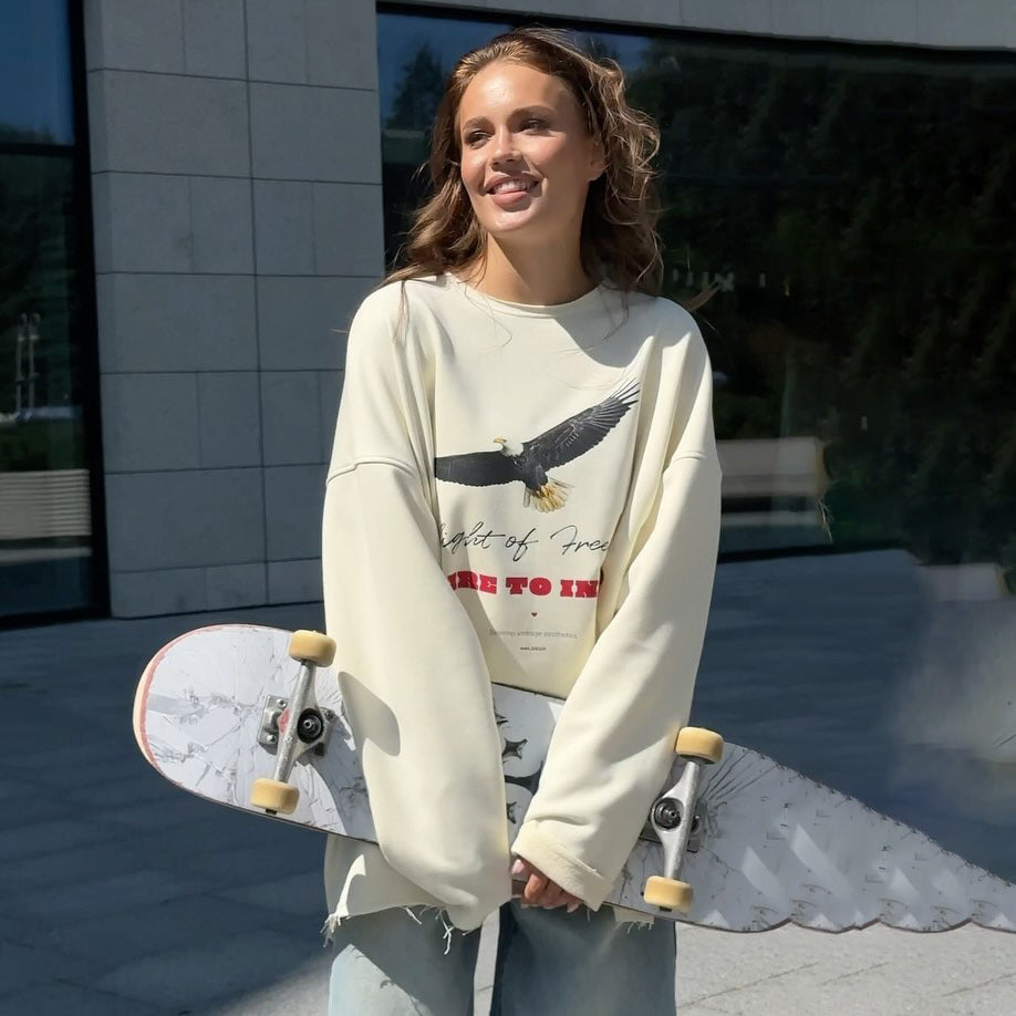Damen Oversized Sweatshirt mit kreativem Grafikschnitt und lässigem Design Drune