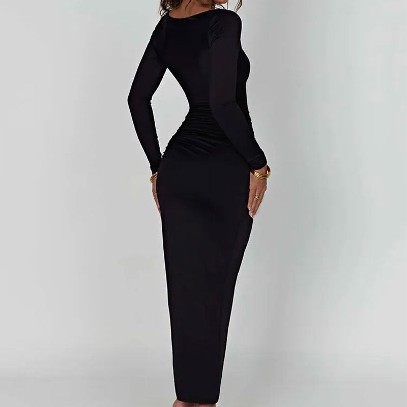 Damen Kleid mit raffiniertem Drapierungseffekt und sexy Schlitz Drune