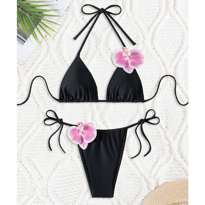 Damen Triangel-Bikini mit dekorativen Orchideen-Details Drune