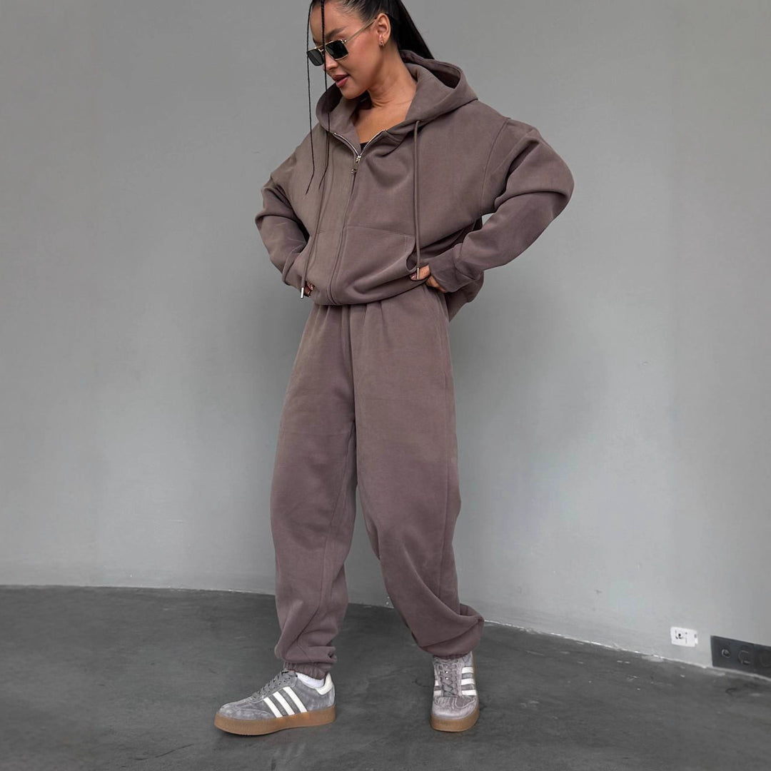 Damen lässiger Hoodie-Jumpsuit mit praktischem Reißverschluss Drune