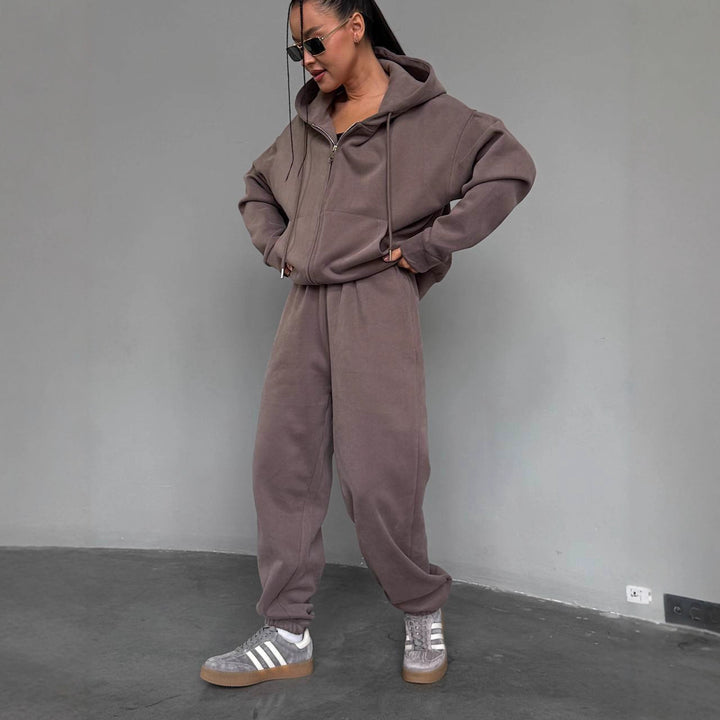 Damen lässiger Hoodie-Jumpsuit mit praktischem Reißverschluss Drune