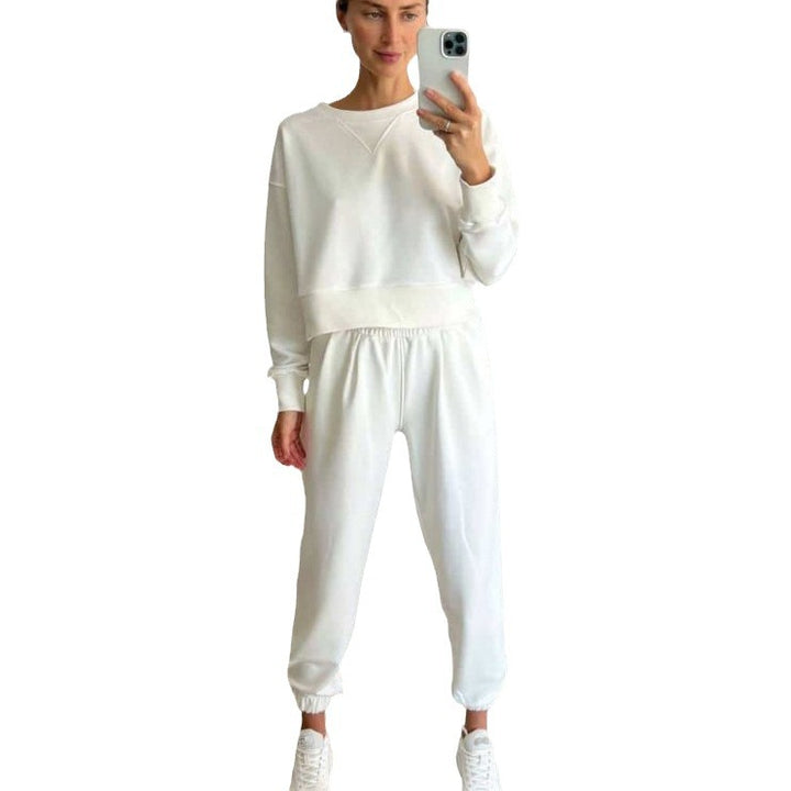 Damen nan Cropped-Sweater-Set mit V-Nahtdetail und hoher Taille Jogginghose Drune