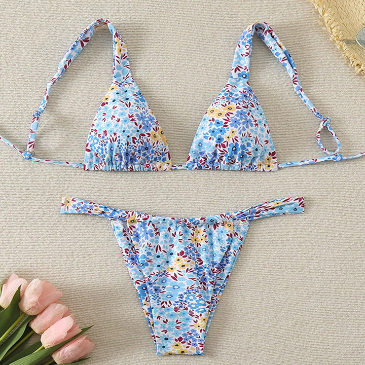 Damen Triangel-Bikini mit verstellbaren Trägern und floralem Muster Drune