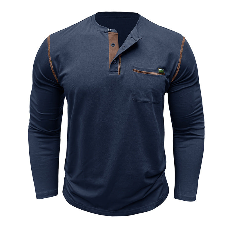 Herren Langarm-T-Shirt mit modernem Kragen und Brusttasche Drune