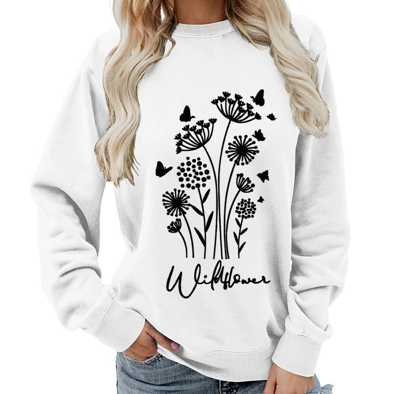 Damen Sweatshirt mit floralem Wildblumenprint und kuscheligem Innenfutter Drune