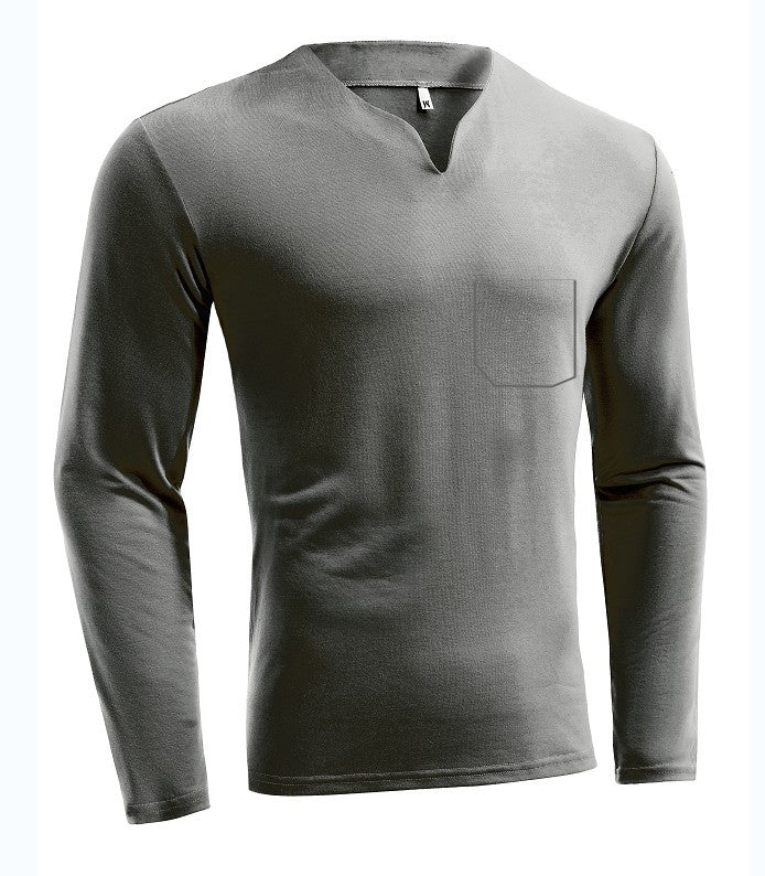 Herren nan Langarmshirt mit V-Ausschnitt Slim Fit Baumwollmix und elastischem Komfortbund Drune
