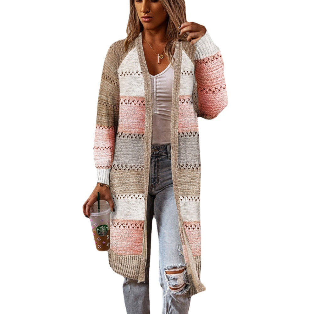 Damen Strickjacke mit buntem Muster und voluminösen Ärmeln Drune