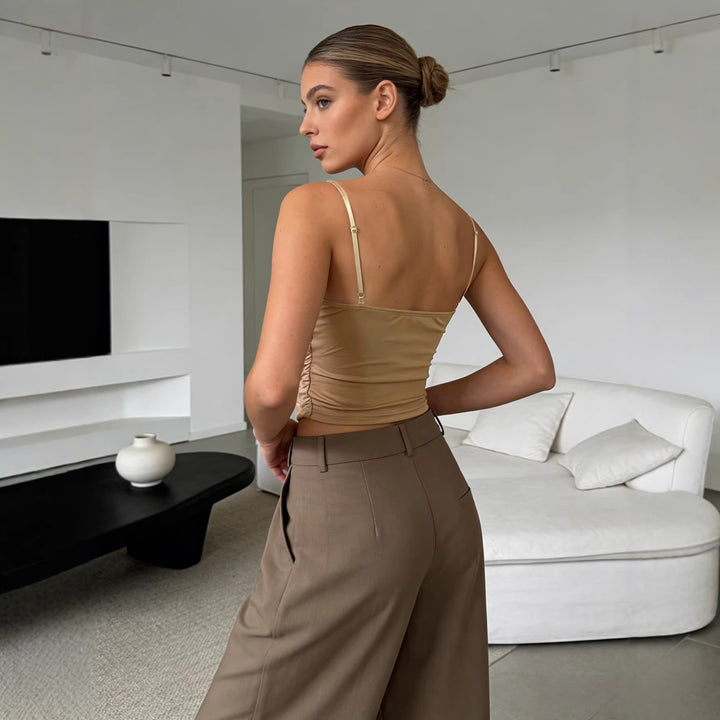 Damen Trendy Drapiertes Oberteil mit feiner Goldapplikation Drune