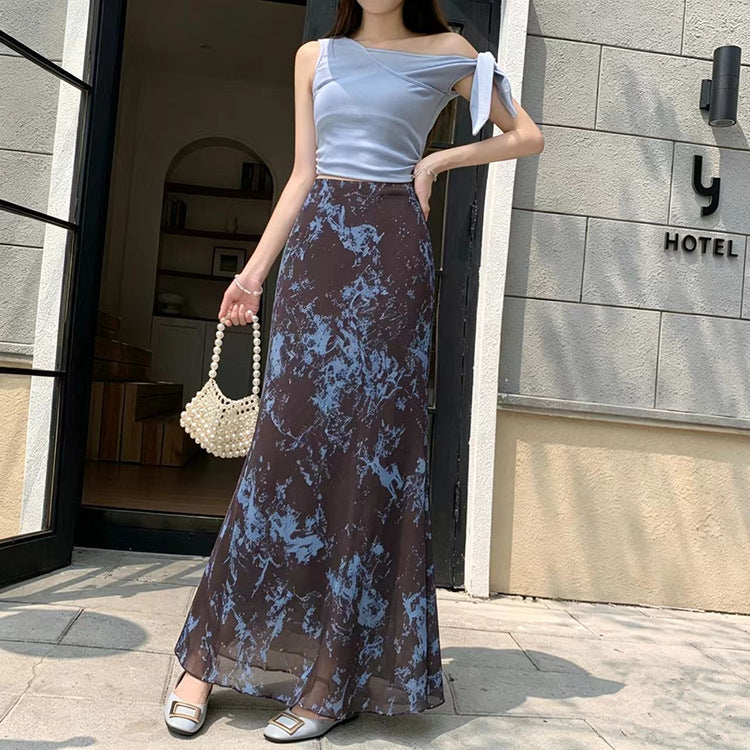 Damen nan fließender Maxirock mit A-Linie und feinem Vintage-Print Drune