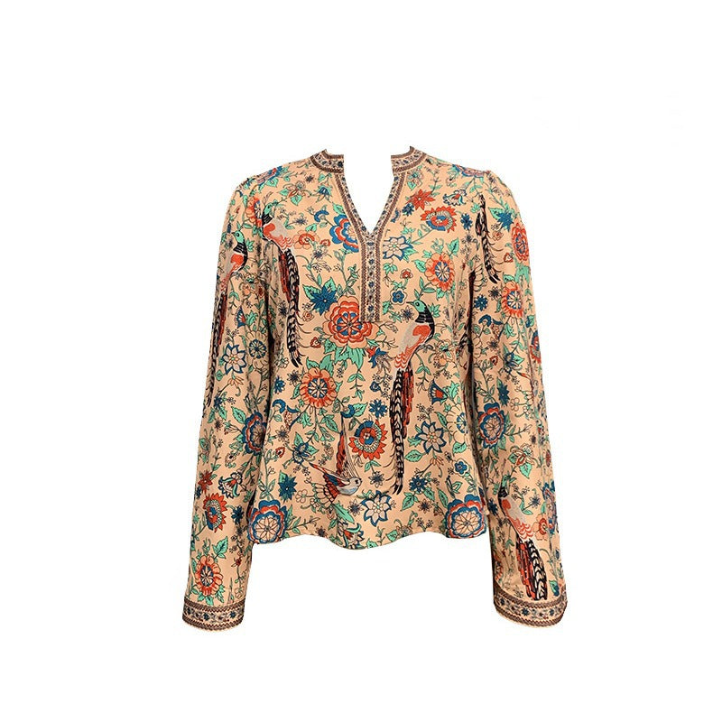 Damen Bluse mit floralem Muster und weitem Ärmel Drune