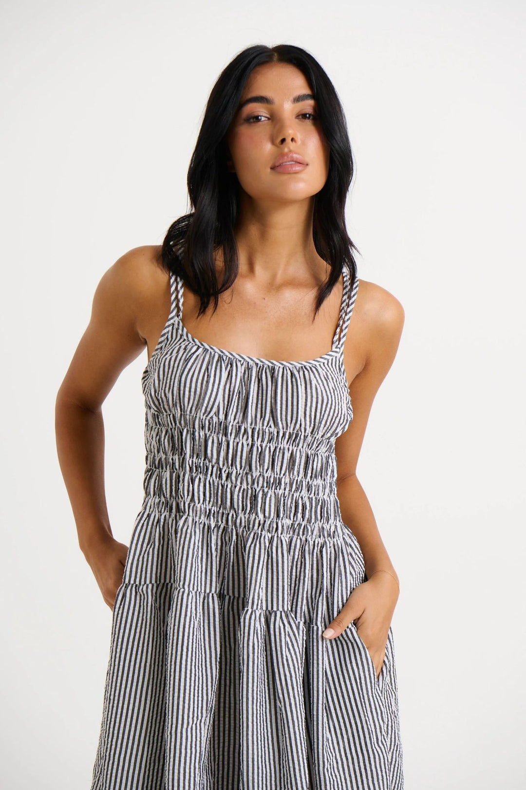 Damen luftiges Maxikleid mit Gummizug und Taschen Drune