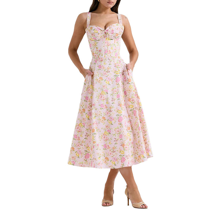 Damen Maxikleid mit floralem Design und raffiniertem Oberteil Drune