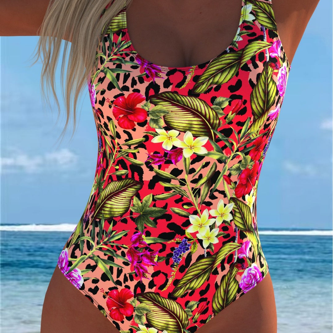 Damen Einteiliger Badeanzug mit floralen Akzenten und sportlichem Schnitt Drune