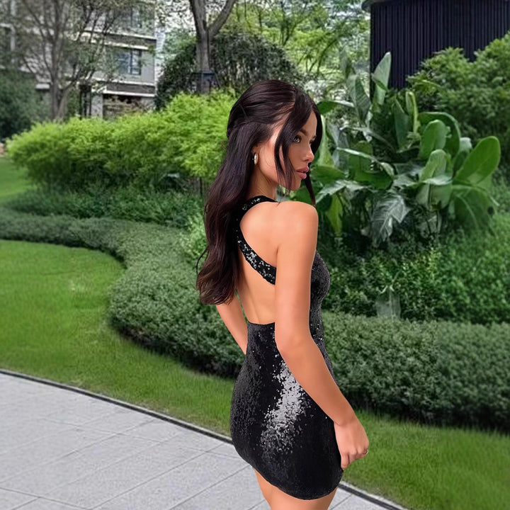 Damen Glitzerndes Minikleid mit schimmerndem Obermaterial und racerback Design Drune