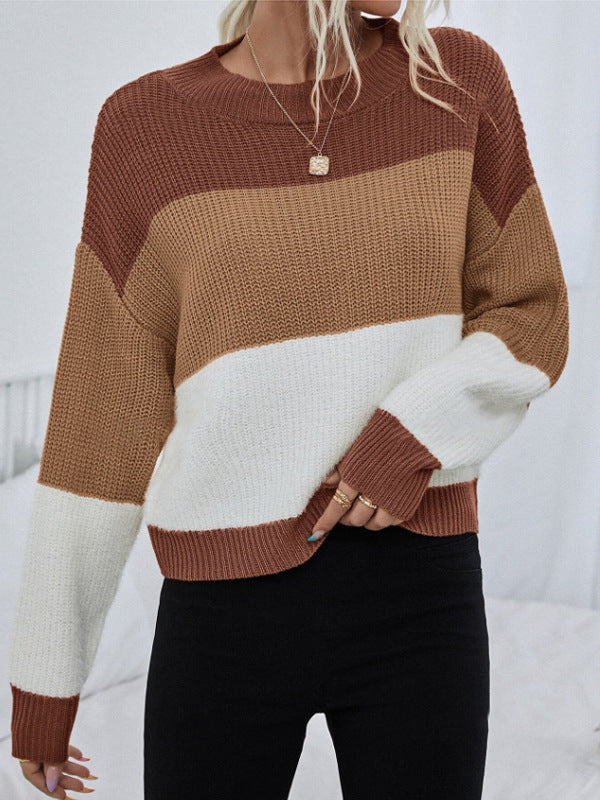 Damen modischer Oversized-Pullover mit trendigem Streifenmuster Drune