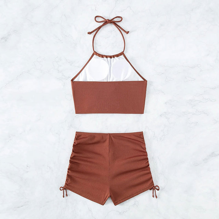Damen Hoch geschnittenes Bikini-Top mit Knopfdetail Drune