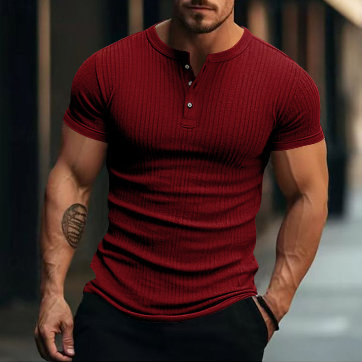 Herren Kurzarm-Henley-Shirt mit strukturiertem Stoff Drune