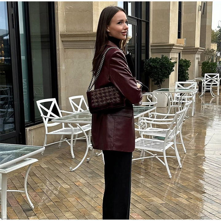Damen elegante Lederjacke mit tailliertem Schnitt Drune