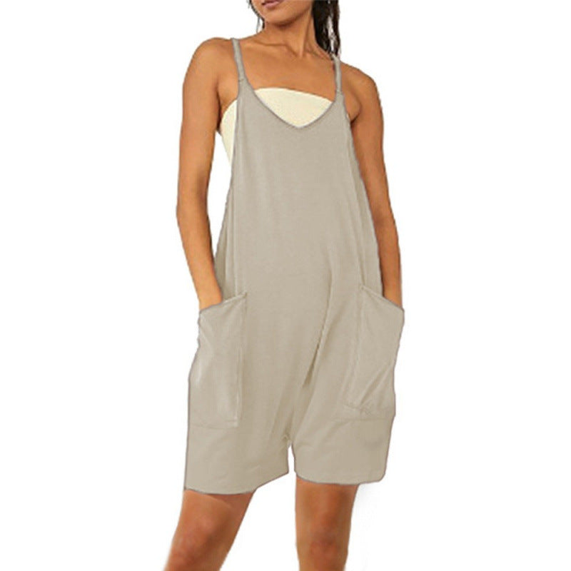 Damen Lässiger Jumpsuit mit tiefem Ausschnitt und praktischen Taschen Drune