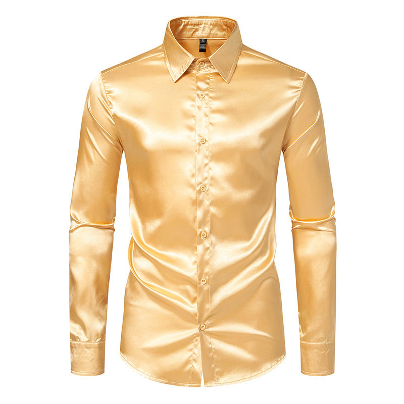 Herren Elegantes Satin-Hemd mit modernem Kragen und feiner Textur Drune