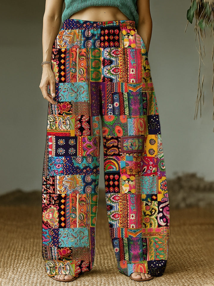 Damen Weite Freizeithose mit ethnischem Patchwork-Muster Drune