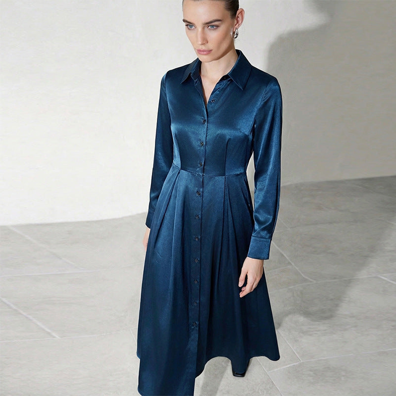 Damen Midi Hemdblusenkleid mit seidigem Glanz Drune