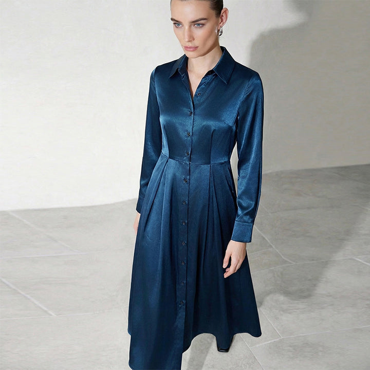 Damen Midi Hemdblusenkleid mit seidigem Glanz Drune