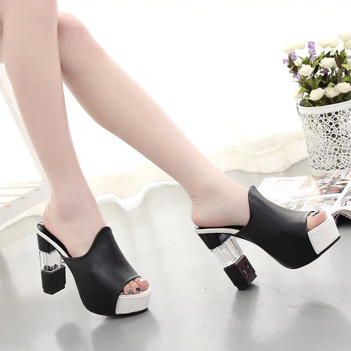 Damen hochwertige Plateau-Mules mit transparentem Blockabsatz Drune