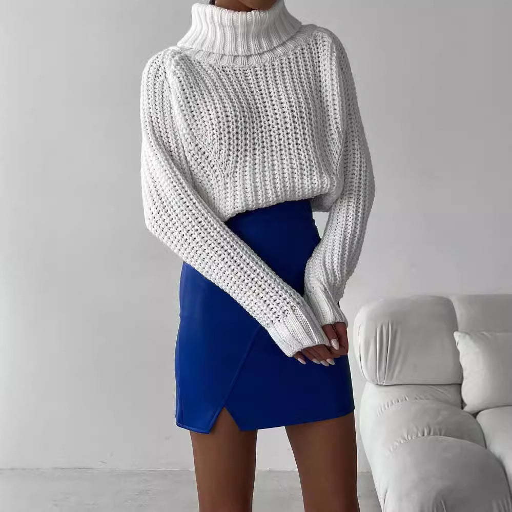 Damen Großer Strickpullover mit Rollkragen und breiten Ärmelabschlüssen Drune