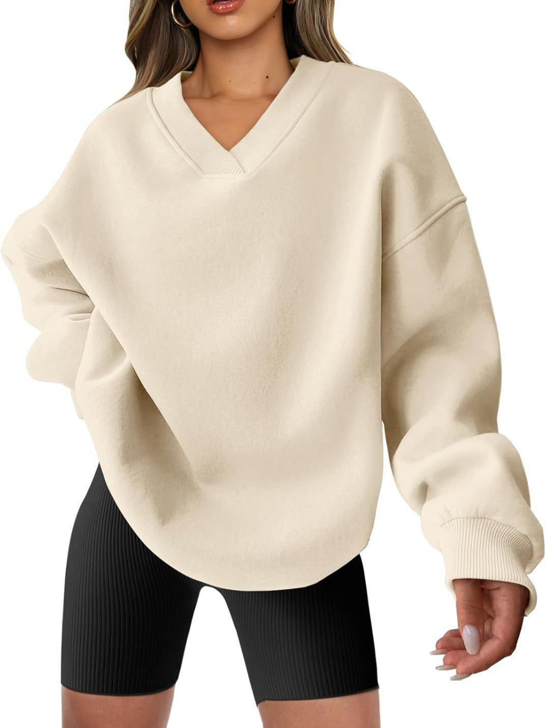 Damen Oversize Sweatshirt mit V-Ausschnitt Drune