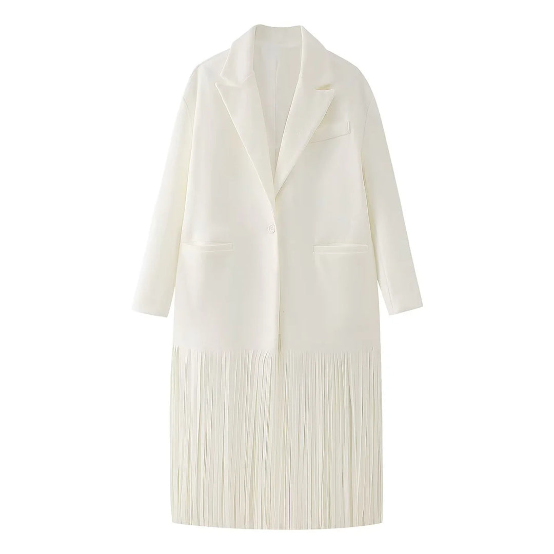 Damen elegante Longjacke mit fransigen Details Drune