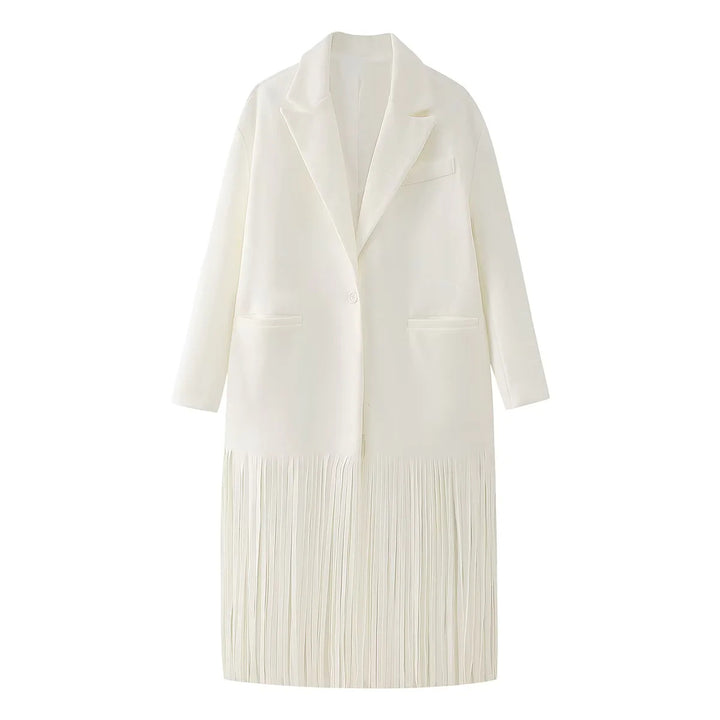 Damen elegante Longjacke mit fransigen Details Drune
