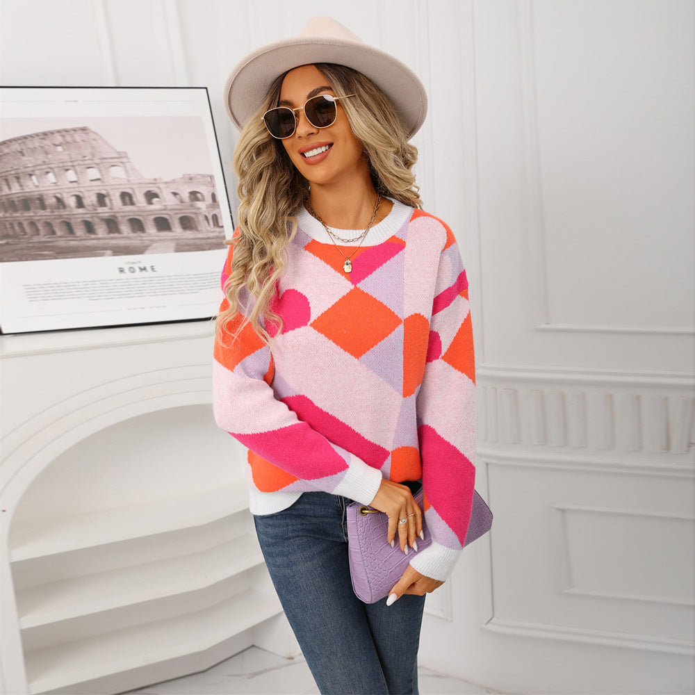Damen modischer Pullover im kreativen geometrischen Muster Drune
