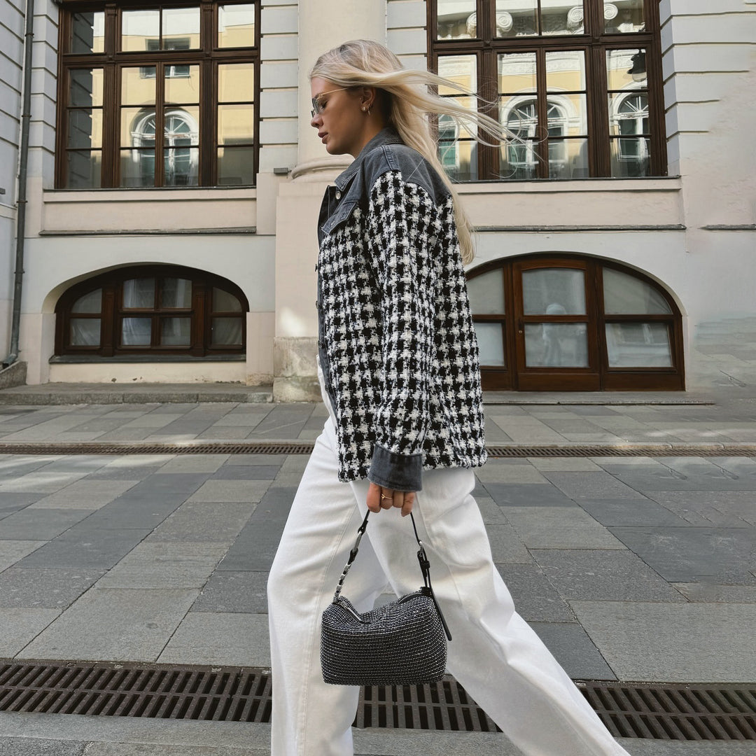 Damen elegante Karo-Jacke mit weitem Schnitt und hochwertigen Details Drune