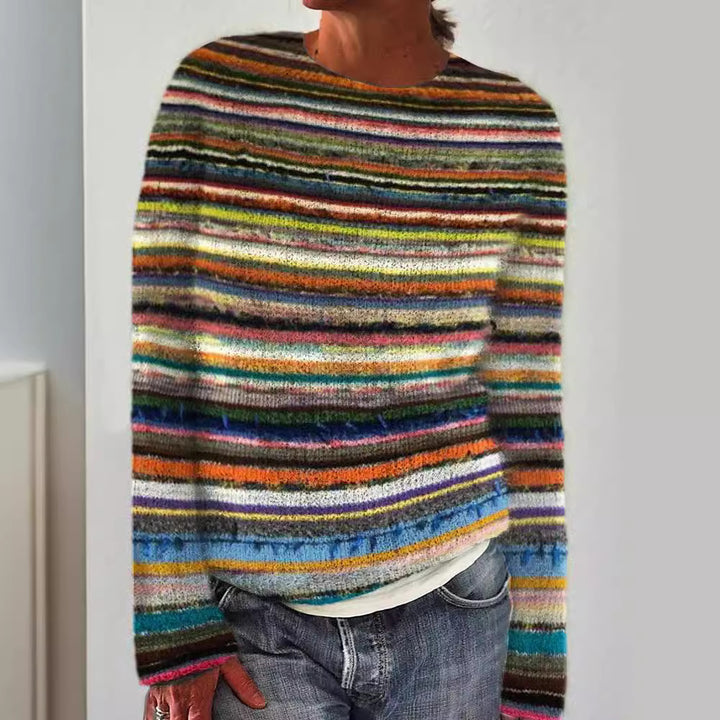 Damen nan bestickter Strickpullover mit reliefartiger Blumenstickerei und Rundhalsausschnitt Drune
