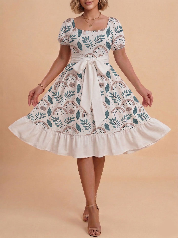 Damen Verspieltes Maxikleid mit Bärenmuster und taillierbarem Band Drune