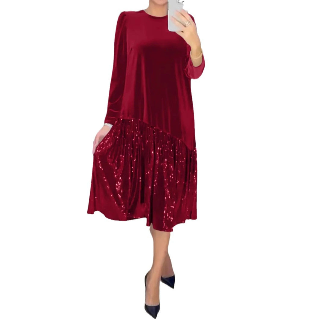 Damen elegantes Partykleid mit funkelndem Rock und weichem Oberteil Drune