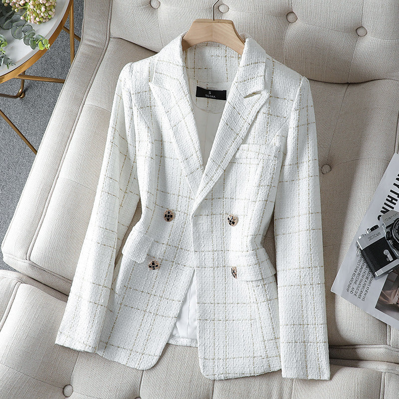 Drune | Blazer Taillierte Passform Strukturiertes Tweed Doppelreihig mit Knöpfen