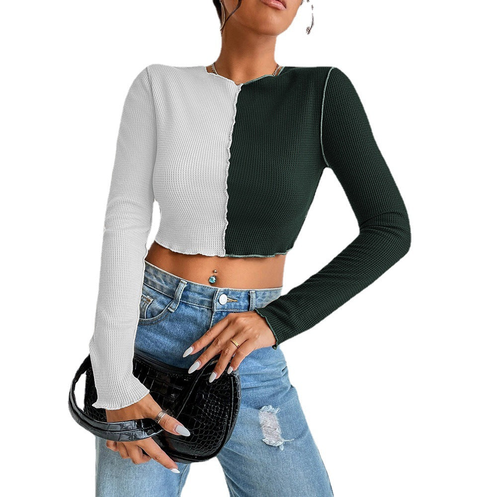 Damen cropped Langarmshirt mit zwei Farben und modischem Rippdesign Drune