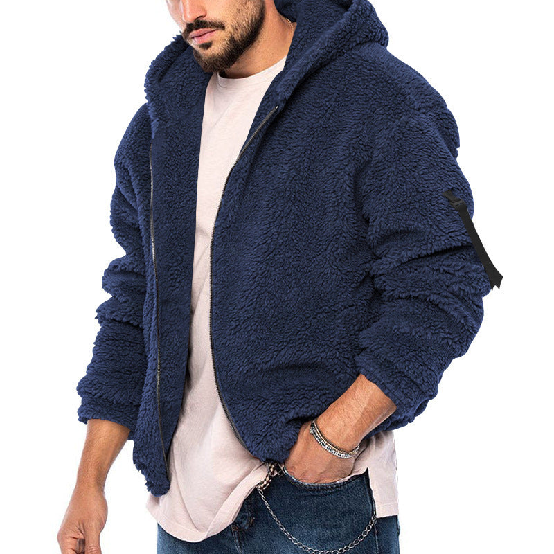 Herren kuschelige Fleecejacke mit großzügiger Kapuze und Reißverschluss Drune