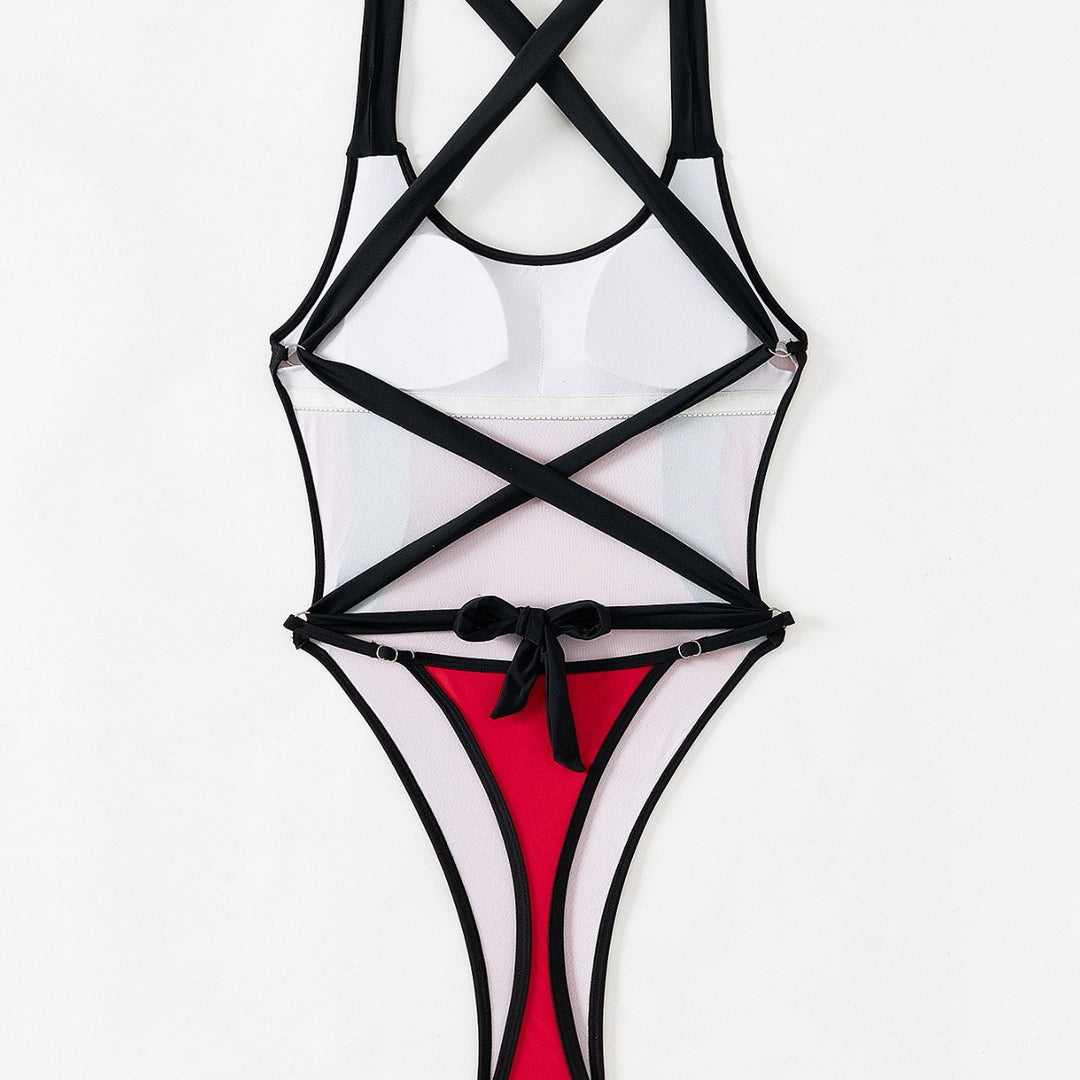 Damen Sportlicher Einteiler mit hohem Beinausschnitt und stylishem Kontrast Drune