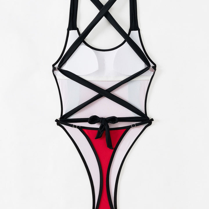Damen Sportlicher Einteiler mit hohem Beinausschnitt und stylishem Kontrast Drune